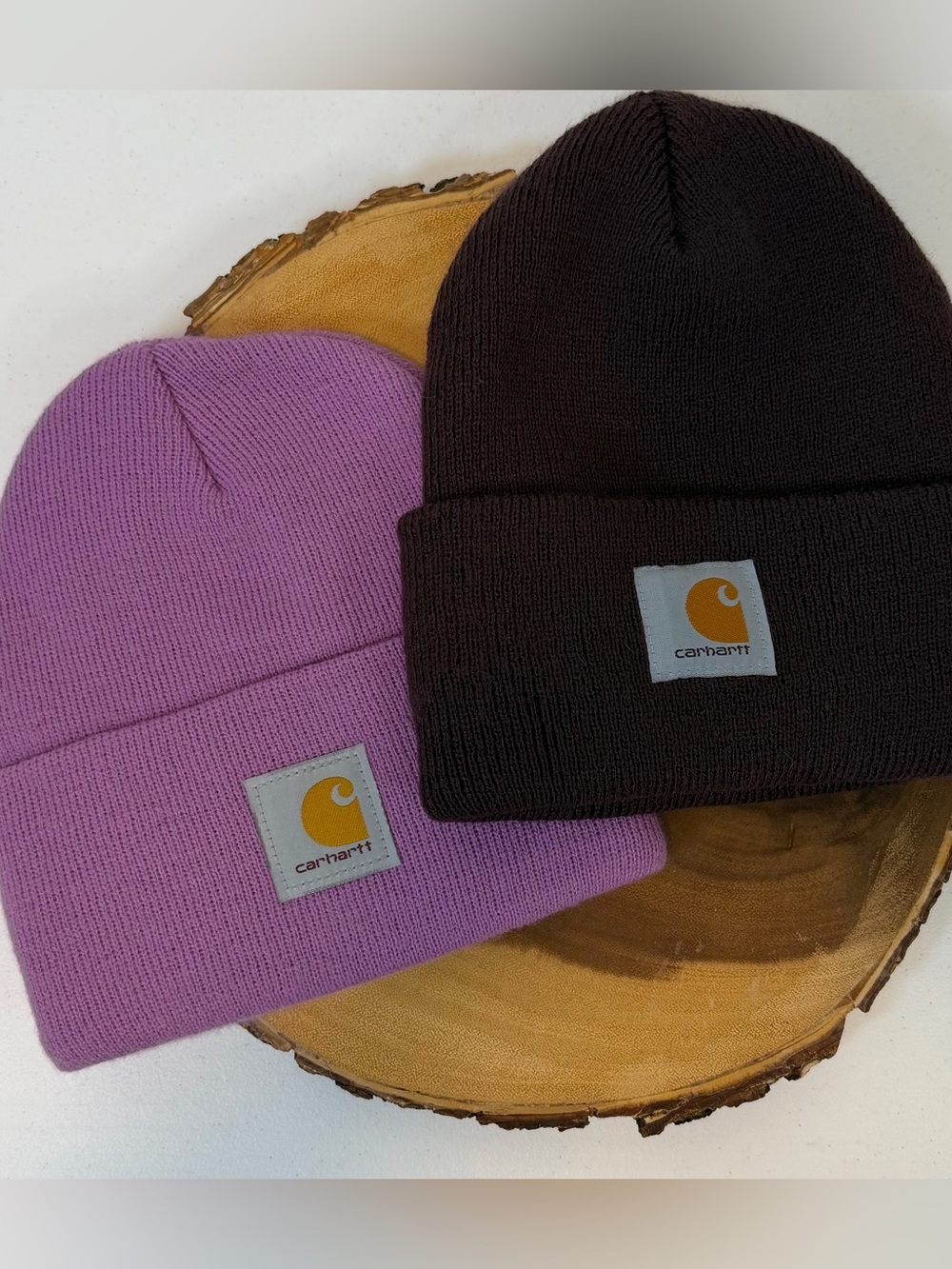 Set of two Carhartt Acrylic Watch Hats Lavender and Dark Brown One Size